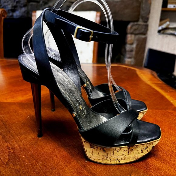 Gianmarco Lorenzi Shoes - Sexy Gianmarco Lorenzi Cork Leather Stiletto Ankle Strap Platforms EU 39